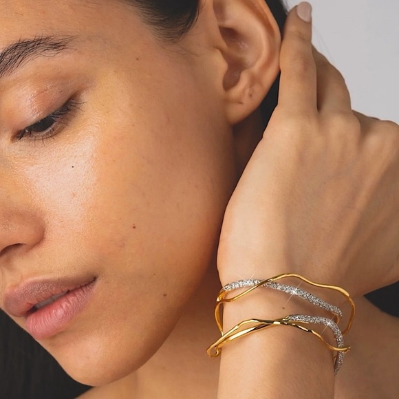 ALEXIS BITTAR • Solanales Gold Silver Crystal Cuff Bracelet - Picture 4 of 16